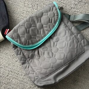 Thirty-One Gray Quilted Crossbody Bag with Teal Trim